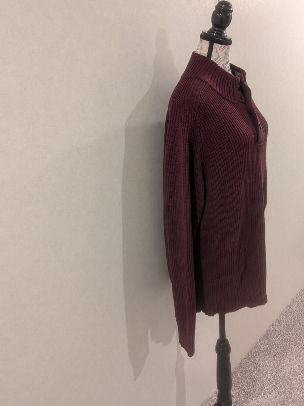 American Eagle Men's Henley Sweater XXL 100% Cotton Burgundy Maroon Ribbed - Picture 2 of 8